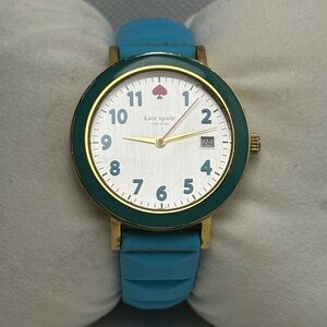 Kate Spade Bright Beryl Enamel Bezel Silicone Metro Watch Turquoise Blue